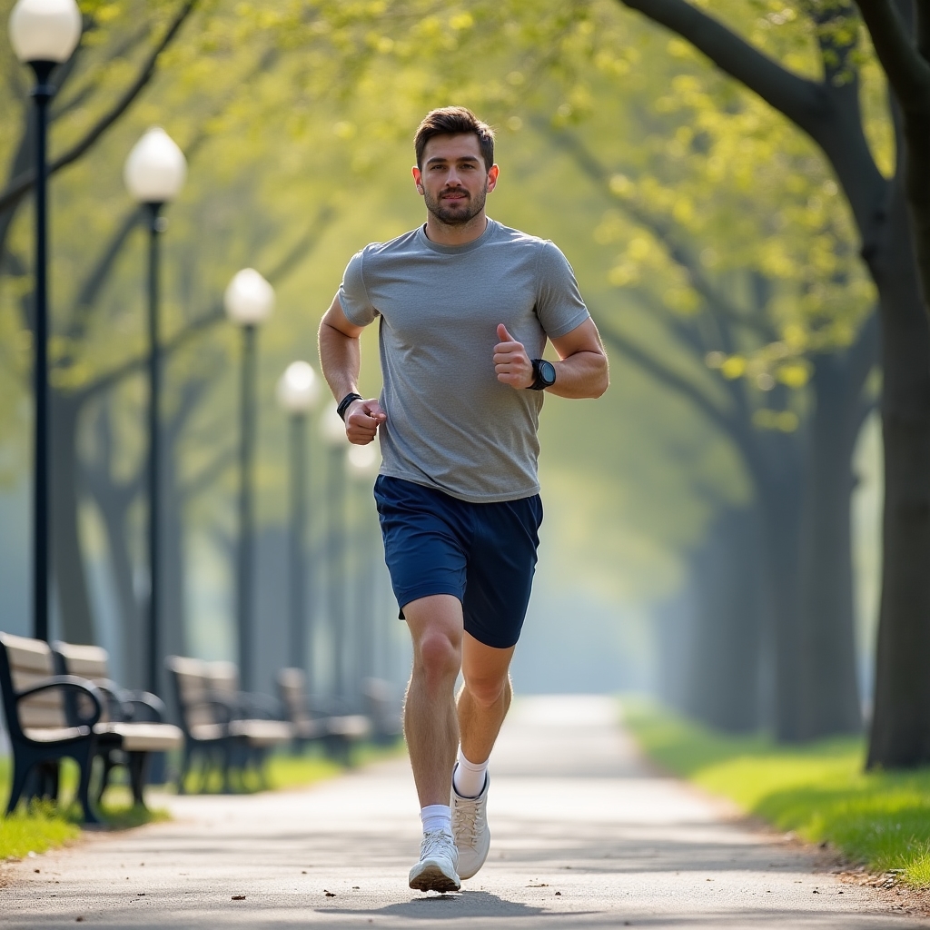 Jogging w miejskim parku wiosną